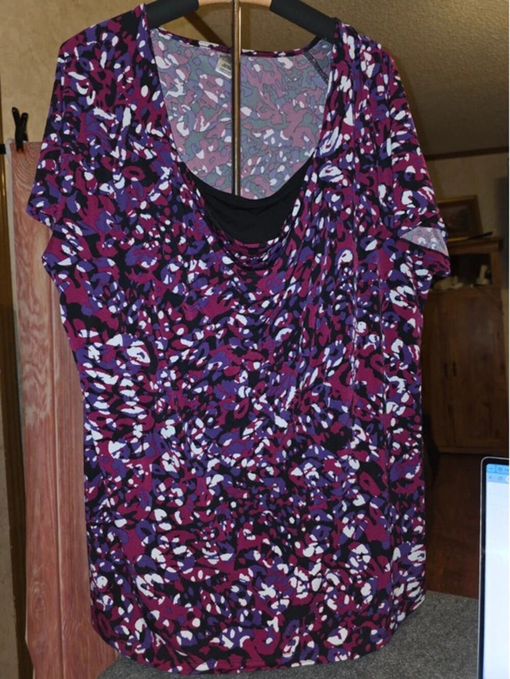 Women’s Plus Size 3X (22W-24W) Purple Abstract Mosaic Layered Cowl Neck Top